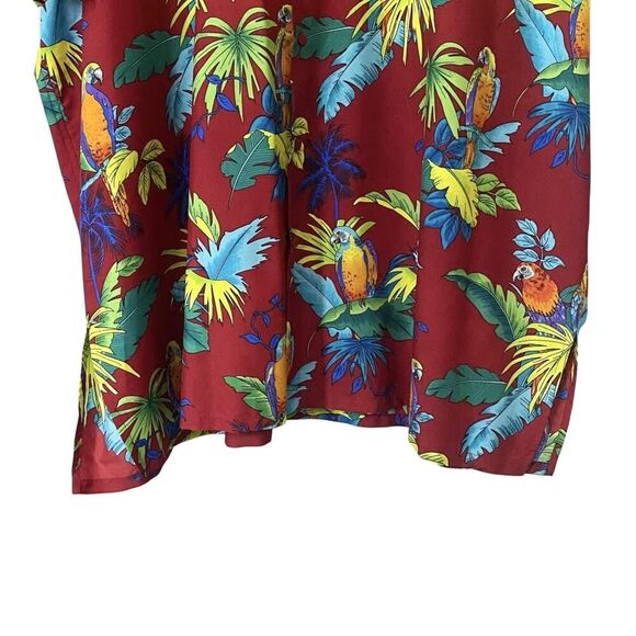 Barefoot Attitude Mens Size 3XL Button Up Shirt Parrot Tropical Red Burgundy - Picture 3 of 9